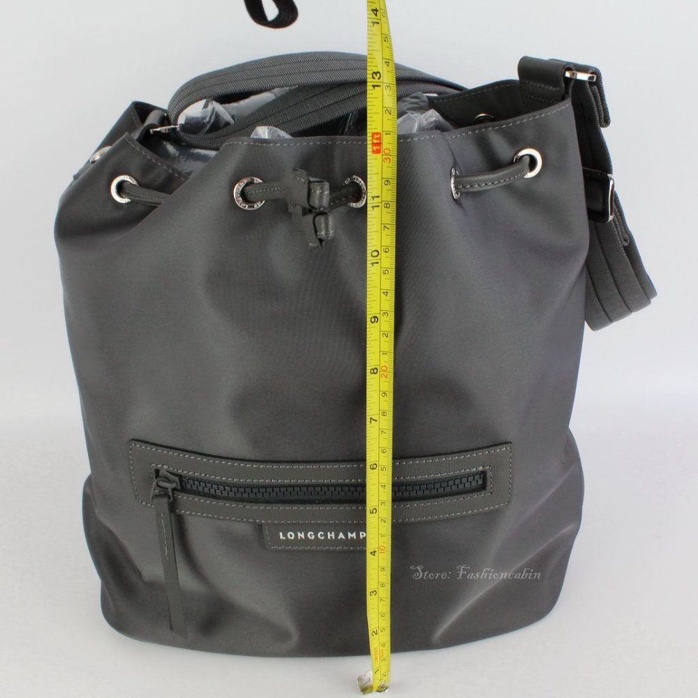 NEW LONGCHAMP Gray Eco Recycled Bucket Bag Drawstring Closure Adjustable Strap - Picture 9 of 16